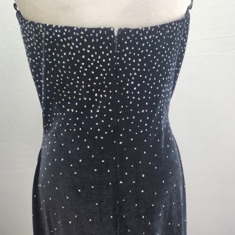 VTG Reggion Black Velvet  Strapless  Sheath Gown Rhinestone Goth Farry Grunge. - Picture 3 of 12